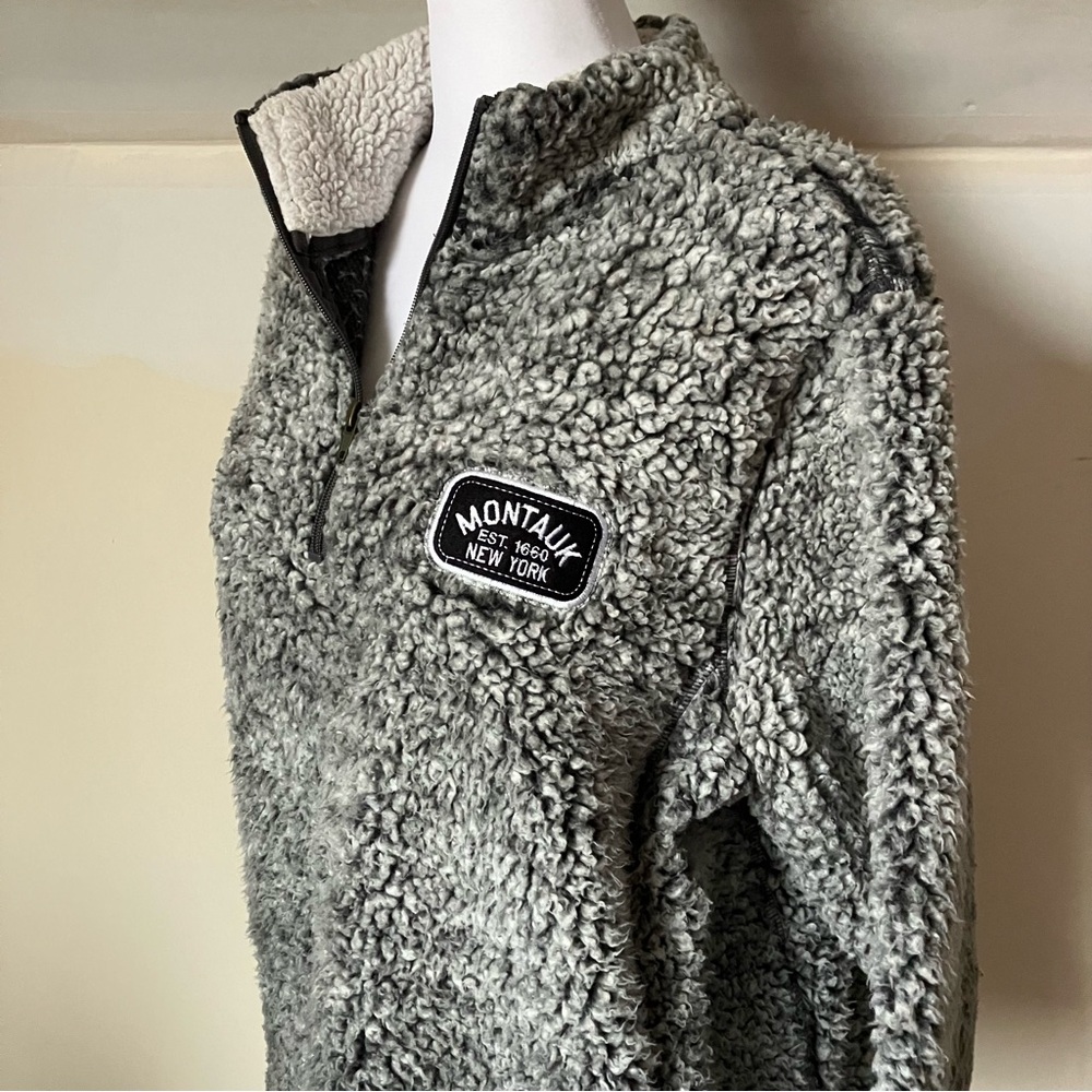 Montauk Clothing Co. Black & White Montauk Sherpa Quarter Zip Pullover Medium - Picture 4 of 8
